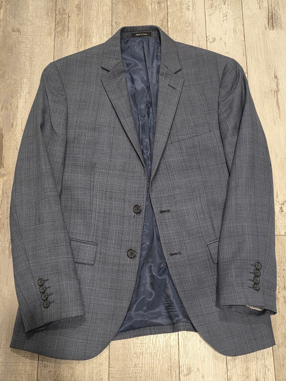 38S Men's Egara Plaid Blazer Gray Blue Slim Fit Wool Blend Sport Coat